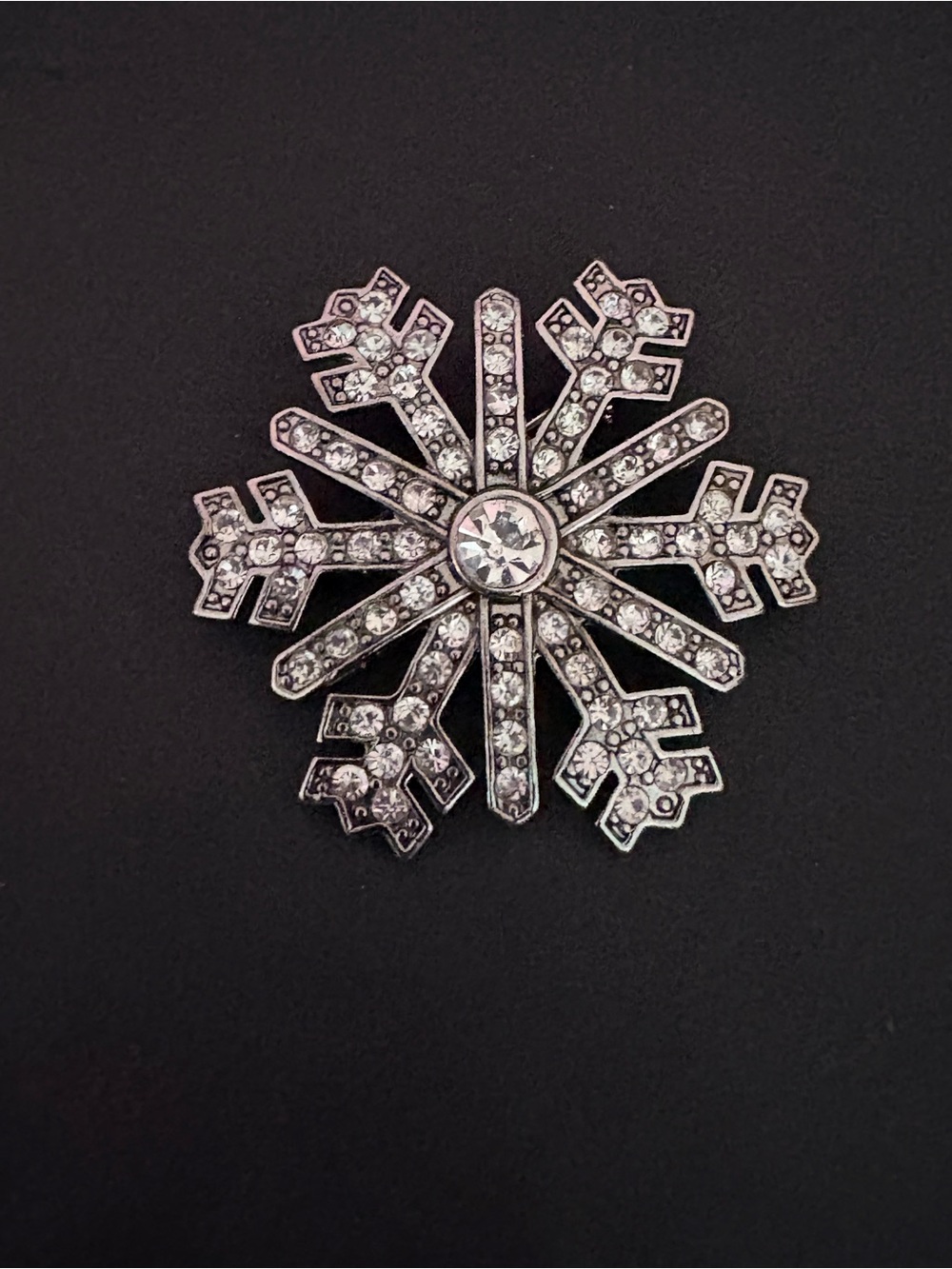 Monet Silver-Tone Crystal Snowflake Brooch Signed Vintage Statement Brooch